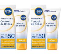 NIVEA SUN Control de Brillos Protección Facial FP50+ Transpirable - Matificante 12 h - Carnitina, Tapioca, Almidón de Arroz, Licocalcón A - Textura Ligera y 0% Sensación Grasa - Piel grasa - 40 ml