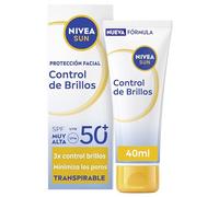 NIVEA SUN Control de Brillos Protección Facial FP50+ Transpirable - Matificante 12 h - Carnitina, Tapioca, Almidón de Arroz, Licocalcón A - Textura Ligera y 0% Sensación Grasa - Piel grasa - 40 ml