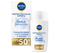 NIVEA SUN Crema solar Facial Triple Protección FP50+ con ácido hialurónico (40 ml), protector solar 50 facial ultraligero hidratante, protección solar contra UV, luz azul y polución