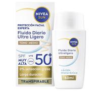 NIVEA SUN Fluido Diario con Color FPS 50+ 40 ml, protector solar facial con Ácido Hialurónico, Licocalcón A y Niacinamida, crema solar facial ultra ligera, protección solar con efecto mate, tono medio