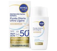 NIVEA SUN Fluido Diario con Color FPS 50+ 40 ml, protector solar facial con Ácido Hialurónico, Licocalcón A y Niacinamida, crema solar facial ultra ligera, protección solar con efecto mate, tono claro