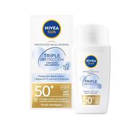 NIVEA SUN Crema solar Facial Triple Protección FP50+ con ácido hialurónico (40 ml), protector solar 50 facial ultraligero hidratante, protección solar contra UV, luz azul y polución