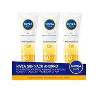 NIVEA SUN FP 50 Protección Facial Antimanchas Antiedad con Q10 - Pack ahorro de 3 unidades. Protección UV alta