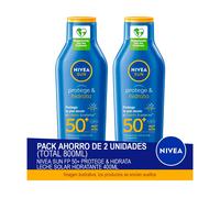 NIVEA SUN FP 50+ Protege & Hidrata Leche Solar Hidratante 400ml - Pack ahorro de 2 unidades (total 800ml)