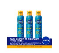 NIVEA SUN FP50 Spray Bruma Sport Protege y Refresca 200ml. Protección alta - Pack ahorro de 3 unidades (total 600ml)