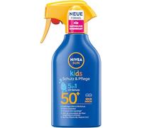 NIVEA SUN Kids Protección & Care Spray solar SPF 50+, alta protección solar con pantenol, vitaminas C y E, spray de crema solar extra resistente al agua para pieles sensibles (250 ml)