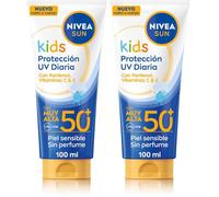NIVEA SUN Kids Protección Solar UV Diaria SPF 50+ - Crema Solar para Niños para Rostro y Cuerpo - Extra Resistente al Agua y al Sudor - Pantenol, Vitaminas C & E - Sin Perfume - Piel Sensible - 100 ml