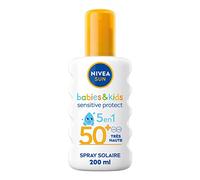 NIVEA SUN Kids Spray Solar Protect & Play Sensitive FPS 50+ (1 x 200 ml), protección solar sin perfume y ultra resistente al agua, protector solar enriquecido con aloe vera