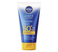 NIVEA SUN Leche solar invisible Finish Protect & Hydrate SPF 50+ 150 ml - Protector solar resistente al agua - Protege e hidrata - Alta protección facial y cuerpo