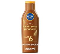 NIVEA SUN Leche Solar Zanahoria FP6 (1 x 200 ml), protección solar para un bronceado bonito y duradero, protector solar hidratante resistente al agua, crema bronceadora
