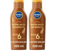 NIVEA SUN Leche Solar Zanahoria FP6 (1 x 200 ml), protección solar para un bronceado bonito y duradero, protector solar hidratante resistente al agua, crema bronceadora (Paquete de 2)