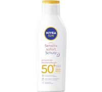 NIVEA SUN Loción solar Sensitiv Protección instantánea SPF 50+, crema solar con SPF 50+ para pieles sensibles, protección solar impermeable y sin aroma para alergias al sol (200 ml)