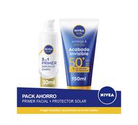NIVEA SUN Pack ahorro - Contiene 2en1 Primer Serum Facial UV Diario Protección facial SPF50+ 30ml + Protege & Hidrata Loción Solar Acabado Invisible SPF50