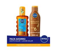 NIVEA SUN Pack ahorro protector solar - Contiene Aceite Solar en Spray Protege & Broncea FP30 + Loción solar zanahoria bronceado intenso SPF6