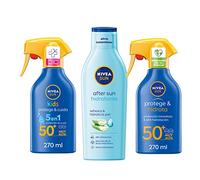 NIVEA SUN Pack: Spray Solar Niños Protege & Juega FP50+ (270 ml) + Protege & Hidrata Spray FP50 (270 ml) + After Sun Loción Hidratante (400 ml)