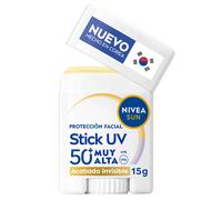 NIVEA SUN - Stick UV Tacto Sedoso SPF 50+ - Protección Solar Facial Experta - Zonas Delicadas del Rostro - Invisible, Resistente al Sudor y Sin Perfume - Todo Tipo de Piel - 15 g