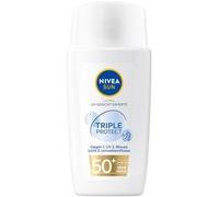 NIVEA SUN Protección solar UPF 50+, protector solar ultraligero para 3 capas de protección de la piel, cuidado facial con ácido hialurónico, Triple Protect Fluid SPF 50+ (40 ml)