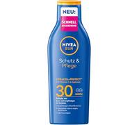 NIVEA SUN Protección y cuidado loción solar SPF 30, protección solar impermeable con vitamina C y hialurón, crema solar de absorción rápida para 48 horas de humedad sin película blanca (200 ml)