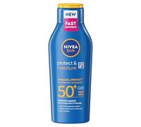 NIVEA SUN Protección y cuidado Loción solar SPF 50+, protección solar impermeable con vitamina C y ácido hialurónico, crema solar de absorción rápida para 48 horas de humedad sin residuos blancos (400