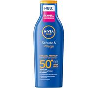 NIVEA SUN Protección y cuidado Loción solar SPF 50+, protección solar impermeable con vitamina C y ácido hialurónico, crema solar de absorción rápida para 48 horas de humedad sin residuos blancos (200