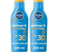 NIVEA SUN Protege & Broncea Leche Solar Activadora del Bronceado FP30 (1 x 200 ml), potenciador del bronceado resistente al agua, crema bronceadora, protección solar alta (Paquete de 2)
