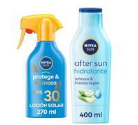 NIVEA SUN - Protege & Broncea Loción Corporal con Protector Solar FP30 & After Sun Hidratante - Cremas corporales hidratantes solares - Extracto Pro-Melanina y Aloe Vera Refrescante - 200 y 400 ml