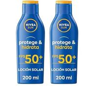 NIVEA SUN Protege & Hidrata Loción Solar FP50+ (200 ml), crema solar 50 de absorción rápida y resistente al agua, protector hidratante con Vitamina C y Ácido Hialurónico, protección UVA/UVB muy alta