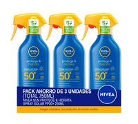 NIVEA SUN Protege & Hidrata Spray Solar FP50+ 250 ml - Pack ahorro de 3 unidades (total 750ml)