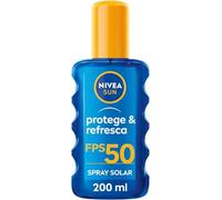NIVEA SUN Protege & Refresca Spray Solar FP50 (1 x 200 ml), spray con protección UVA/UVB, protección solar alta invisible, refrescante y resistente al agua