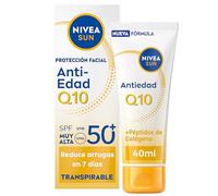 NIVEA SUN Protección solar Facial UV Antiedad & Antimanchas FP50 (50 ml), 0% residuos, crema hidratante con Q10