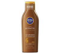 NIVEA SUN Crema solar Protect & Bronze FP6 en botella de 200 ml, crema bronceadora e hidratante, leche solar para un bronceado dorado, intenso y uniforme