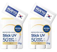 NIVEA SUN - Stick UV Tacto Sedoso SPF 50+ - Protección Solar Facial Experta - Zonas Delicadas del Rostro - Invisible, Resistente al Sudor y Sin Perfume - Todo Tipo de Piel - 15 g (Paquete de 2)
