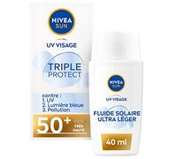 NIVEA SUN Triple Protect - Tratamiento solar 50+ (1 x 40 ml), líquido facial diario con textura ultraligera, contiene ácido hialurónico (el paquete puede variar)