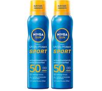 NIVEA SUN UV Dry Protect Sport Spray solar SPF 50 (200 ml), 100% transparente y refrescante, protección solar resistente al sudor y extra resistente al agua con SPF 50 (Paquete de 2)