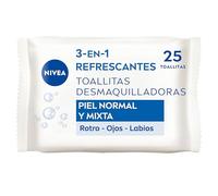 NIVEA Toallitas Desmaquilladoras 3-en-1 Refrescantes - Toallitas Húmedas - Limpia Suave y Eficazmente - Elimina Maquillaje Waterproof - Para Rostro, Ojos y Labios - Piel Normal y Mixta - 25 Toallitas