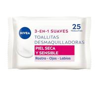 NIVEA Toallitas Desmaquilladoras 3-en-1 Suaves - Toallitas Húmedas - Limpia Suave y Eficazmente - Elimina Maquillaje Waterproof - Para Rostro, Ojos y Labios - Piel Seca y Sensible - 25 Toallitas