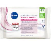 NIVEA Toallitas limpiadoras 3 en 1, toallitas desmaquillantes con glicerina y aceite de almendras para maquillaje impermeable, limpieza facial suave para piel seca y sensible (25 unidades)