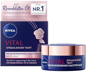 NIVEA Vital - Crema de noche para pieles maduras, cuidado facial para piel más firme y regenerada, crema de noche con aceite de pétalos de rosa, calcio y creatina (50 ml)