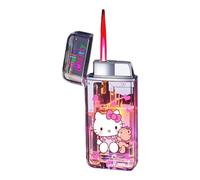 NIVEK Encendedor transparente con luz LED, brilla en la oscuridad, gatito, KT, gato, melodía, Kuromi, personaje japonés, llama rosa kawaii (gatito transparente)