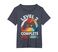 Nivel 2 Completo 2 Aniversario 2º Aniversario de Boda Divertido Camiseta, Mujer Tallas Grandes, Azul Jaspeado, 4XL Grande