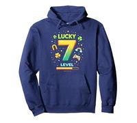 Nivel 7 Desbloqueado Lucky Birthday Gaming Gift Sudadera con Capucha, Unisex para Adultos, Azul Marino, S