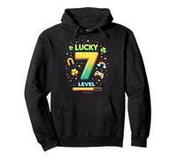 Nivel 7 Desbloqueado Lucky Birthday Gaming Gift Sudadera con Capucha, Unisex para Adultos, Negro, S