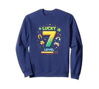 Nivel 7 Desbloqueado Lucky Birthday Gaming Gift Sudadera, Unisex para Adultos, Azul Marino, S