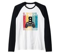 Nivel 9 Desbloqueado Divertido Regalo de 9 años Video Gamer 9 Cumpleaños Camiseta Manga Raglan
