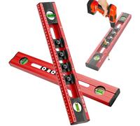 Nivel de burbuja para electricista de 40 cm con 4 plantillas de perforación ajustables de 4,8 mm, nivel de burbuja de aluminio con doble escala para enchufes, montaje de imágenes, instalación de