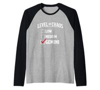 Nivel de Caos Casilla de verificación Géminis Cita Divertida del Zodiaco Camiseta Manga Raglan