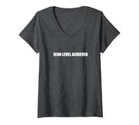 Nivel de Icono alcanzado Camiseta Cuello V, Mujer, Jaspeado Oscuro, XL