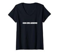 Nivel de Icono alcanzado Camiseta Cuello V, Mujer, Negro, M