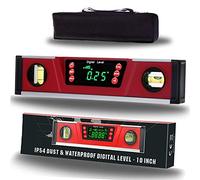 Nivel de torpedo digital de 10 pulgadas y transportador | Imanes de neodimio | Pantalla LED brillante | Base magnética de ranura en V | Nivel inteligente IP54 resistente al polvo y al agua con bolsa