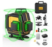 Nivel Laser 4D Autonivelante, SAVSEC 4x360 (hasta 37 horas) Nivel Láser Verdes, 16 Líneas Nivelador Laser, Recargable, Brillo ajustable, Control remoto, Conmutable, Para Uso Doméstico y Exterior